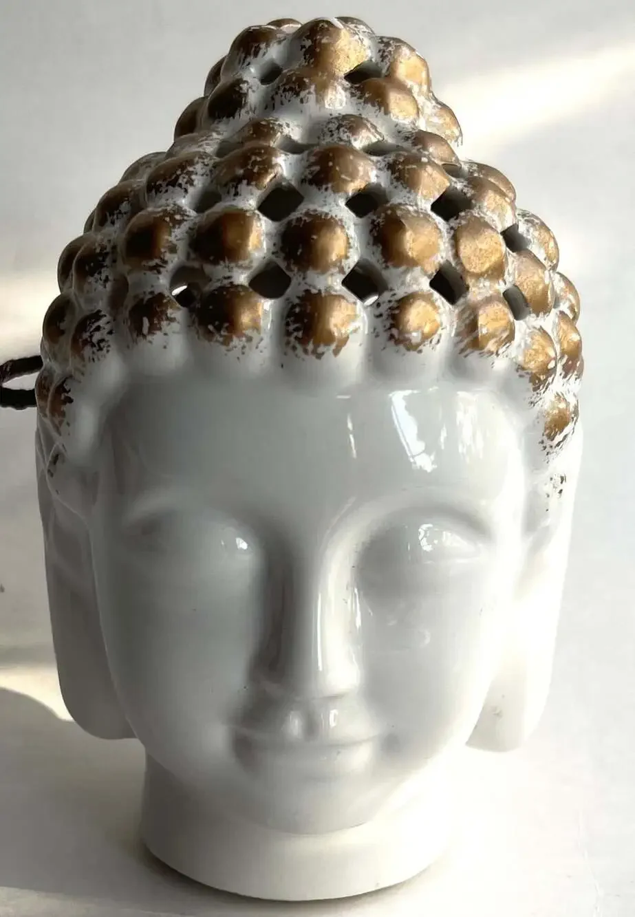 Ceramic Buddha Head Lantern Candle Holder Gold and White